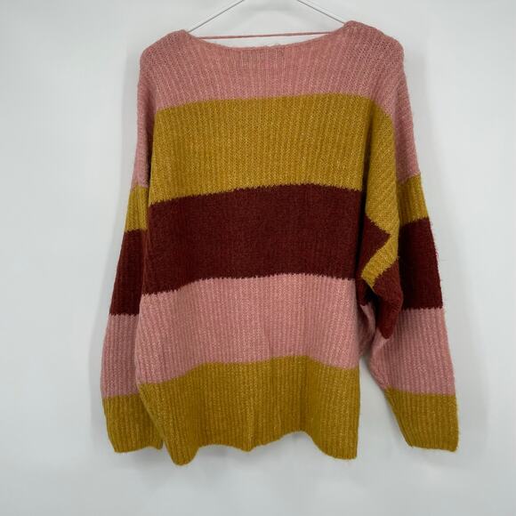 VERO MODA Julie Bar Stripe V-neck Sweater In Chai Tea Stripe Size Small NWT - Picture 6 of 8